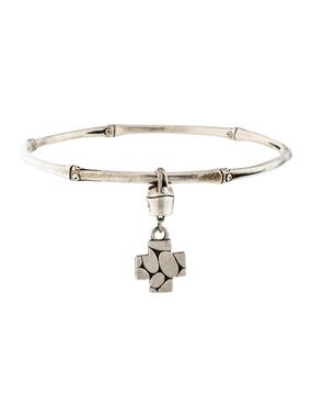 John Hardy Bamboo Sterling Silver Kali Cross Slim Charm Bangle Bracelet 925